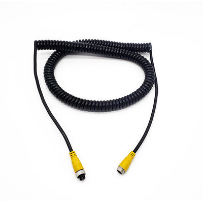 Waterproof Retractable Coiled 4 Pin Aviation Extension Cable Shielded Spiral Spring Wire for Truck Trailer Camera Factory Custom