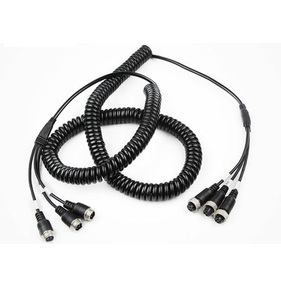 كابل قابل للاستقطاب للمقطورة 4-Pin Plug الطيران 8M ثقيلة الخدمة TPU غطاء سلك ملفوف لنظام مراقبة شبه المقطورة