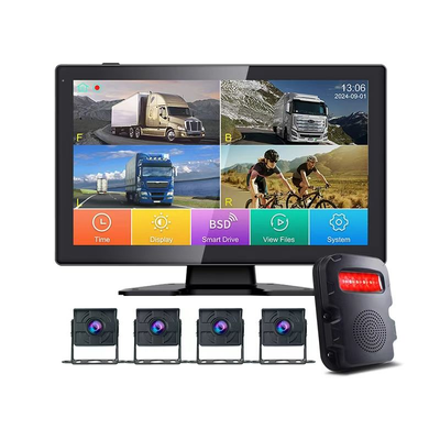 4 Channel AI BSD Blind Spot Detection System 10.1 Inch IPS Monitor 1080P AHD Split Screen DVR Camera Kit for Truck Bus Trailer